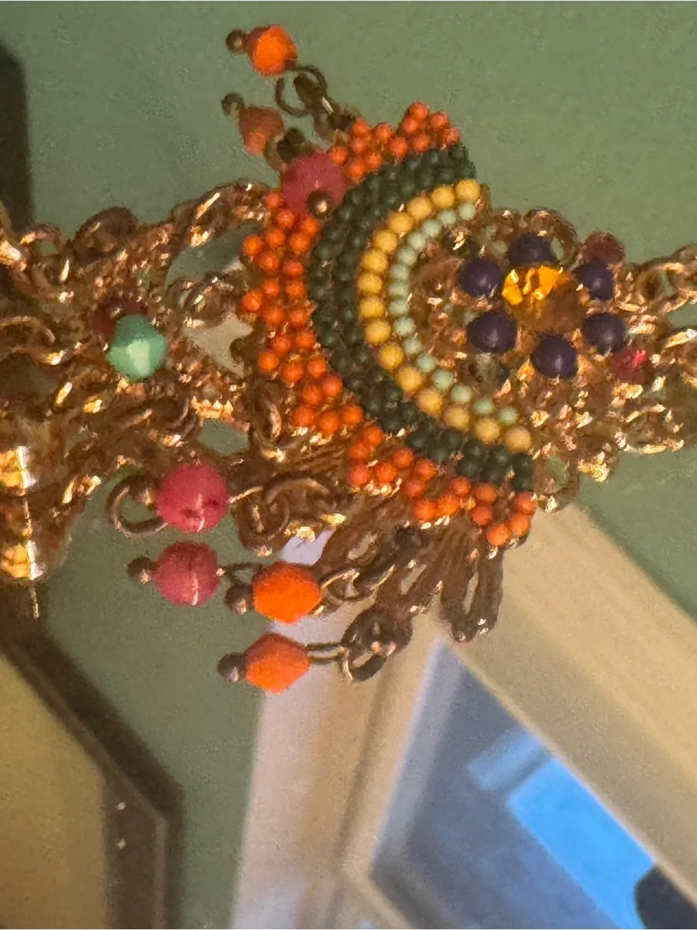 Colorful Beaded Statement Chandelier Earrings - Orange & Multicolor